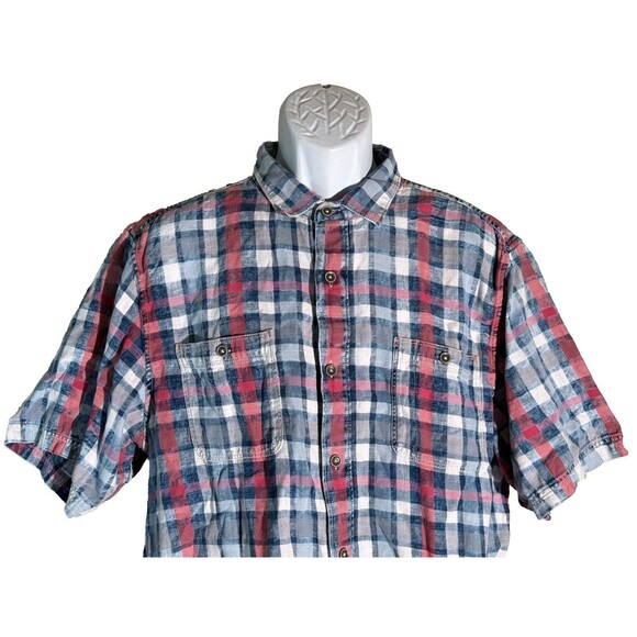 TOMMY BAHAMA Men's Short Sleeve Button Down Inside Out Plaid Shirt XLT - Picture 2 of 7